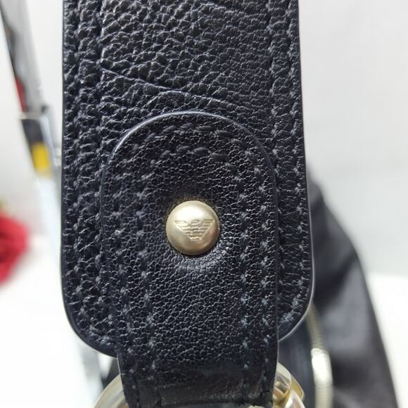 Emporio Armani Black Leather Zipper Closure Hobo Shoulder Bag - Picture 6 of 16